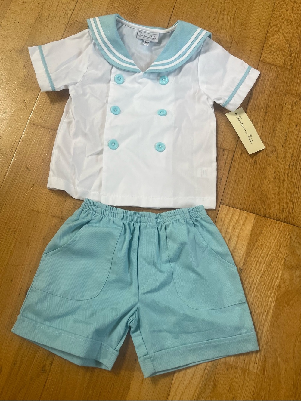 Fantasie kids boutique sailor Shirt Button  Shorts Outfit Set 24 Months